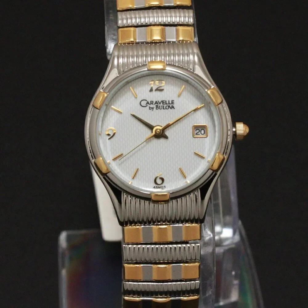 Caravelle Ladies Classic Design Watch By Bulova Two Tone Expansion Bracelet 23mm